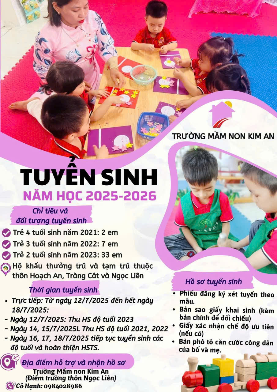 🏡🏡TRƯỜNG MẦM NON KIM AN🏡🏡     🌺🍀THÔNG BÁO TUYỂN SINH NĂM HỌC🌺🍀        🌺🍀2025-2026🌺🍀